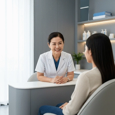 Dermatologist consulting with a patient about their skin concerns
