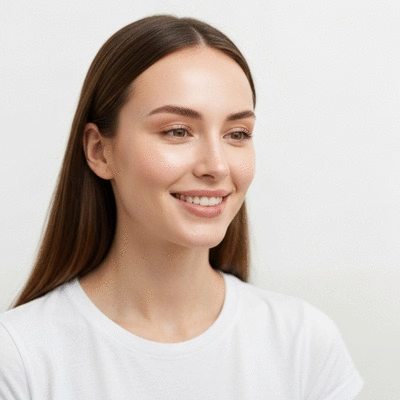 Person looking confidently in a mirror, showcasing clear, healthy skin after using clascoterone cream