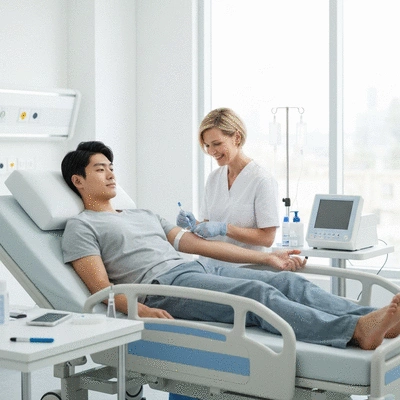 Patient undergoing a blood test with a healthcare professional, emphasizing monitoring, clean image