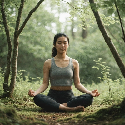 Person practicing deep breathing for stress relief, clean background, natural lighting