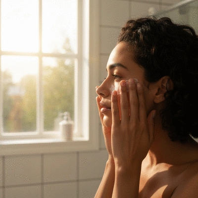 Person applying skincare product to face