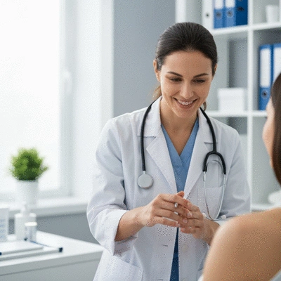 Dermatologist examining patient's skin for fungal acne