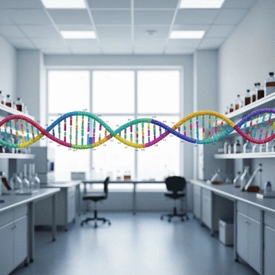 Detailed genetic map or DNA strand highlighting markers related to acne susceptibility, no text, no words, no typography, clean image
