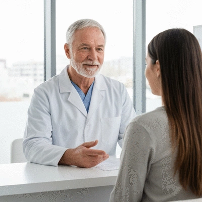 Dermatologist consulting with a patient about skin treatment